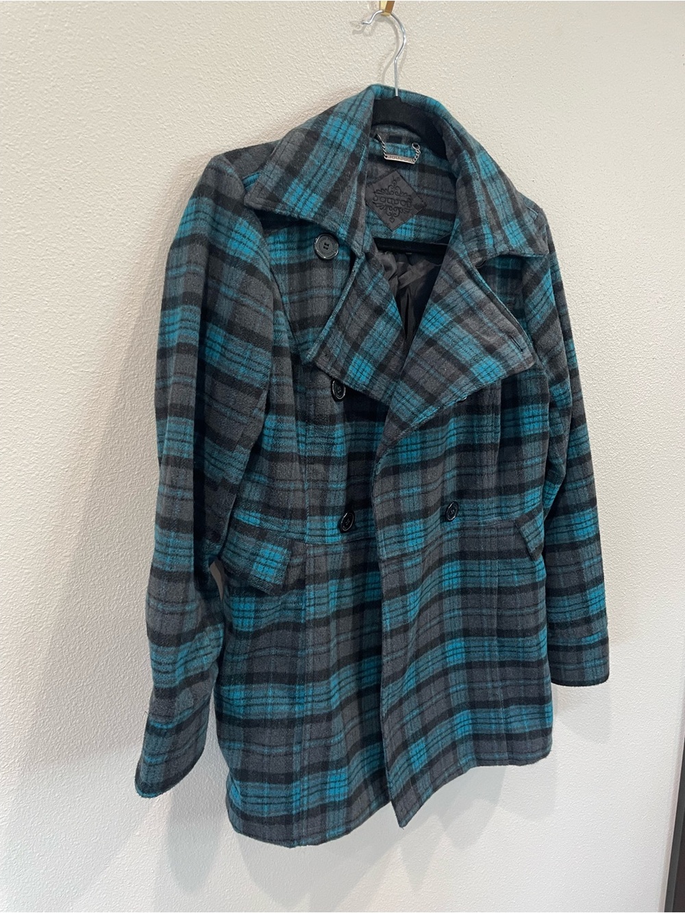 Jou Jou Teal & Black Plaid Peacoat